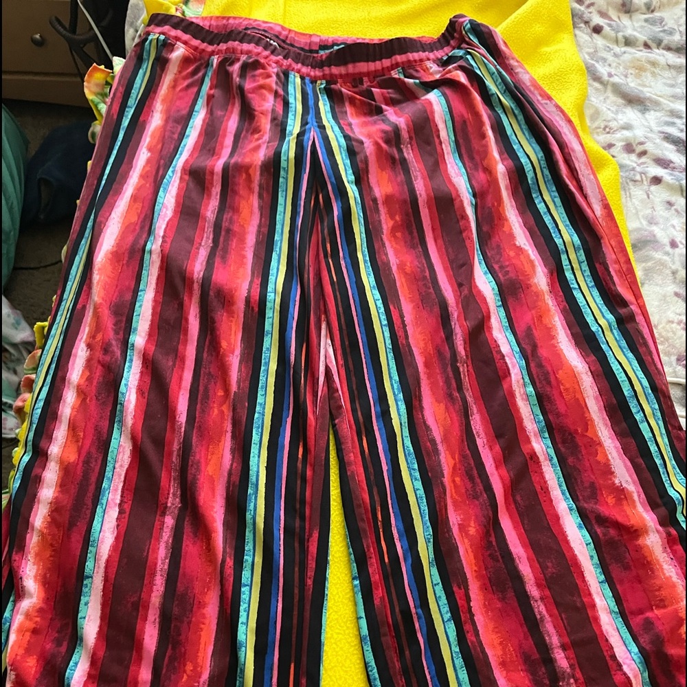 Flowing striped pants.